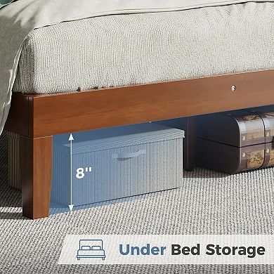 YIORTWO Solid Wood Bed Frame with Headboard, Pine Platform Bed with Slat Support