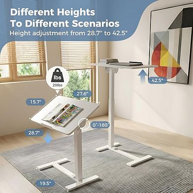 YIORTWO Adjustable Office Desk with Wheels, Mobile Laptop Desk with Tilt Top