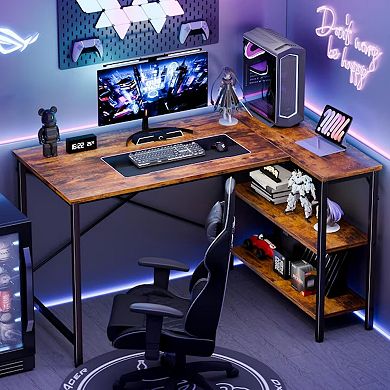YIORTWO L Shaped Computer Desk with Storage Shelves, Corner Home Office Gaming Desk