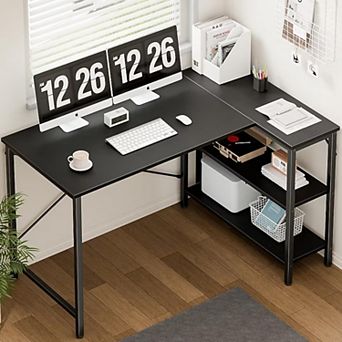 YIORTWO L Shaped Computer Desk with Storage Shelves, Corner Home Office Gaming Desk