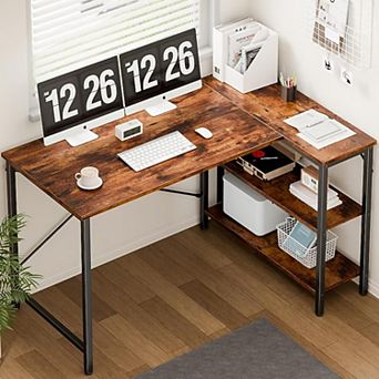 YIORTWO L Shaped Computer Desk with Storage Shelves, Corner Home Office Gaming Desk