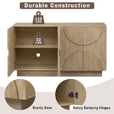 KWPZQEB Semi-Circular Handles 4-Door Storage Sideboard with Adjustable Shelves for Dining Room