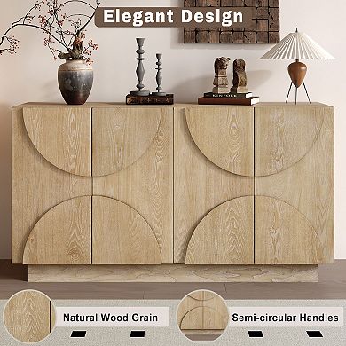 KWPZQEB Semi-Circular Handles 4-Door Storage Sideboard with Adjustable Shelves for Dining Room