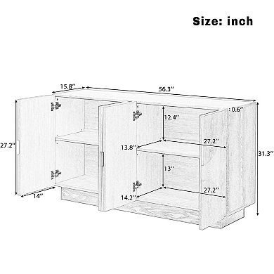 KWPZQEB Semi-Circular Handles 4-Door Storage Sideboard with Adjustable Shelves for Dining Room