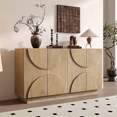 KWPZQEB Semi-Circular Handles 4-Door Storage Sideboard with Adjustable Shelves for Dining Room