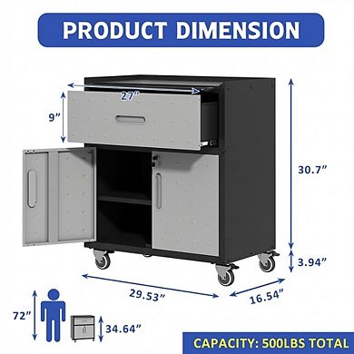 VIYET Heavy-Duty Rolling Tool Cabinet - Mobile Metal Storage Chest with Drawer & Locking Doors