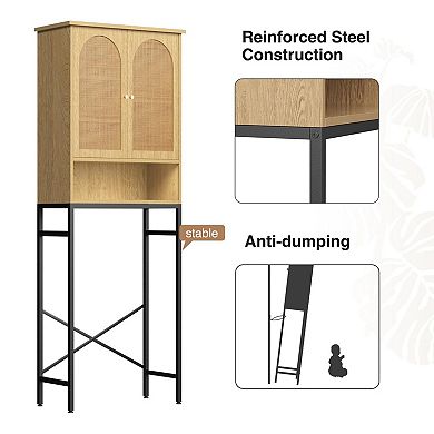Over The Toilet Storage Cabinet, Freestanding Bathroom Organizer Rack with Adjustable Shelf