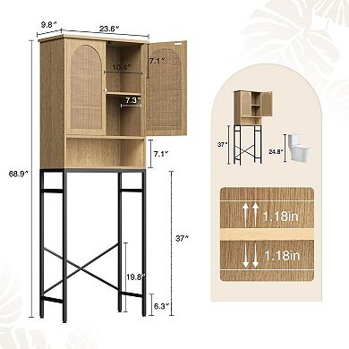 Over The Toilet Storage Cabinet, Freestanding Bathroom Organizer Rack with Adjustable Shelf