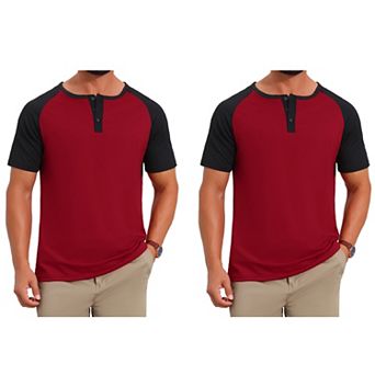 2 Packs Men's Henley Shirts Button Down Color Block Short Sleeve Raglan T-Shirt