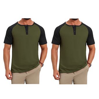 2 Packs Men's Henley Shirts Button Down Color Block Short Sleeve Raglan T-Shirt