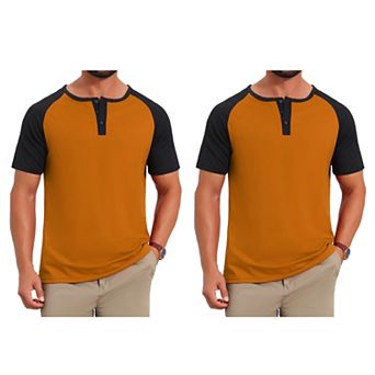2 Packs Men's Henley Shirts Button Down Color Block Short Sleeve Raglan T-Shirt
