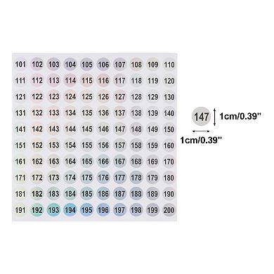 Consecutive Numbers Gift Stickers Colorful(101-200) 15 Pcs