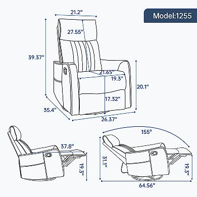 KWPZQEB Swivel Recliner Chair with Heat Massage Manual