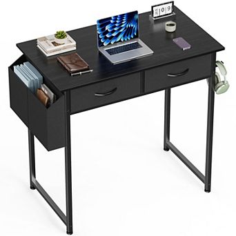 YIORTWO Small Computer Desk with Storage Bag & Hook, Home Office Writing Desk