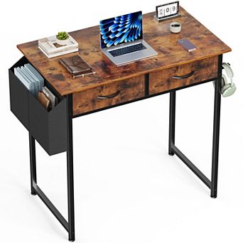 YIORTWO Small Computer Desk with Storage Bag & Hook, Home Office Writing Desk