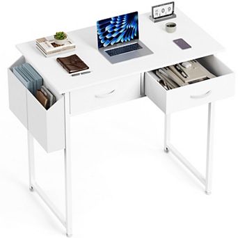 YIORTWO Small Computer Desk with Storage Bag & Hook, Home Office Writing Desk