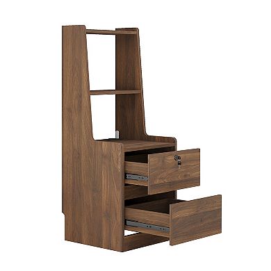 KWPZQEB Smart Wooden Nightstand with Charging Station, Bookshelf & Night Light for Bedroom