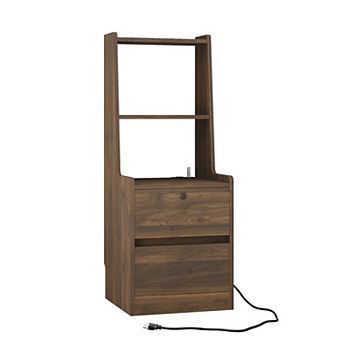 KWPZQEB Smart Wooden Nightstand with Charging Station, Bookshelf & Night Light for Bedroom