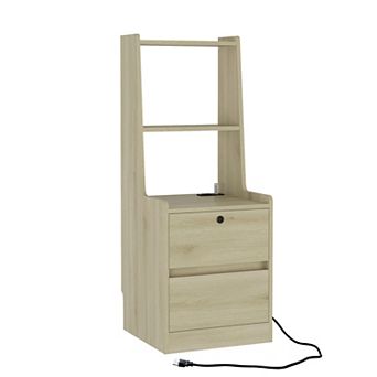 KWPZQEB Smart Wooden Nightstand with Charging Station, Bookshelf & Night Light for Bedroom