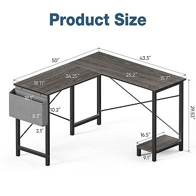 YIORTWO L Shaped Computer Desk with CPU Stand & Side Bag, 50" Corner Gaming Desk