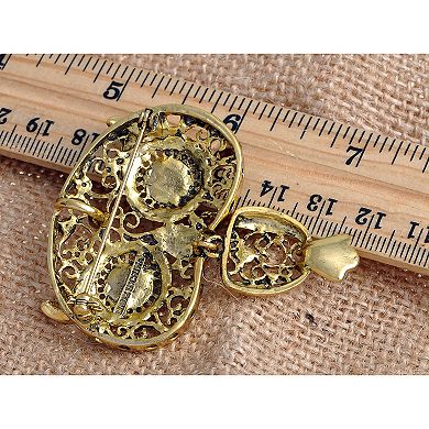 Antique Golden Indian Rhinestone Embellish Owl Bug Eyes Pin Brooch