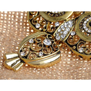 Antique Golden Indian Rhinestone Embellish Owl Bug Eyes Pin Brooch