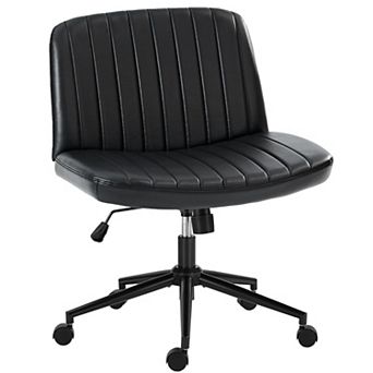 YIORTWO Wide Seat Cross-Legged Fabric Office Chair, Armless Swivel Vanity Chair