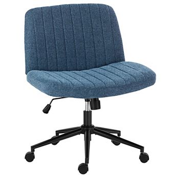 YIORTWO Wide Seat Cross-Legged Fabric Office Chair, Armless Swivel Vanity Chair