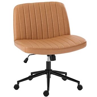 YIORTWO Wide Seat Cross-Legged Fabric Office Chair, Armless Swivel Vanity Chair