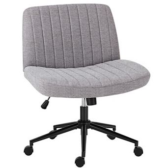 YIORTWO Wide Seat Cross-Legged Fabric Office Chair, Armless Swivel Vanity Chair