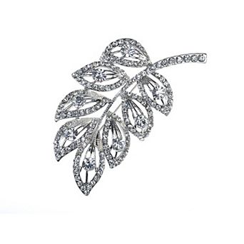 Antique Silvery Tone Shiny Clear Crystal Rhinestones Flower Leaf Bouquet Brooch Lapel Pin