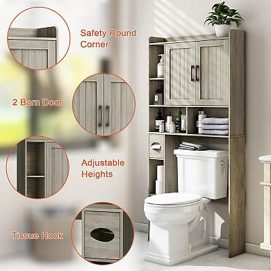 Over The Toilet Storage Cabinet with Single Barn Door, Space-Saving Home Bathroom Organizer Rack