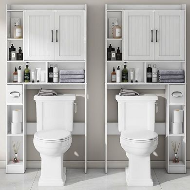 Over The Toilet Storage Cabinet with Single Barn Door, Space-Saving Home Bathroom Organizer Rack