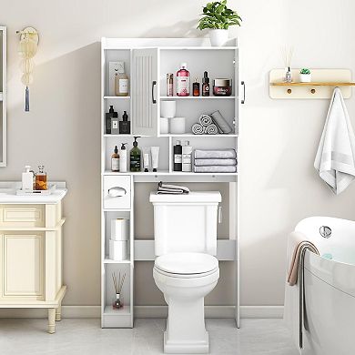 Over The Toilet Storage Cabinet with Single Barn Door, Space-Saving Home Bathroom Organizer Rack