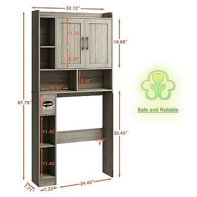 Over The Toilet Storage Cabinet with Single Barn Door, Space-Saving Home Bathroom Organizer Rack