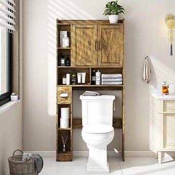 Vabches Farmhouse Over Toilet Storage Cabinet with Barn Doors