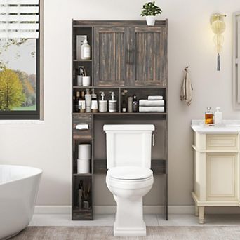 Over The Toilet Storage Cabinet with Single Barn Door, Space-Saving Home Bathroom Organizer Rack