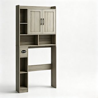 Vabches Farmhouse Over Toilet Storage Cabinet with Barn Doors