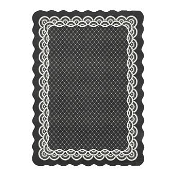 Fashionwu Modern Lace Pattern Scalloped Rugs for Living Room Wavy Edge Carpet Elegant Home Decor
