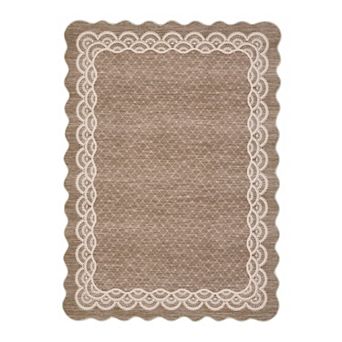 Fashionwu Modern Lace Pattern Scalloped Rugs for Living Room Wavy Edge Carpet Elegant Home Decor