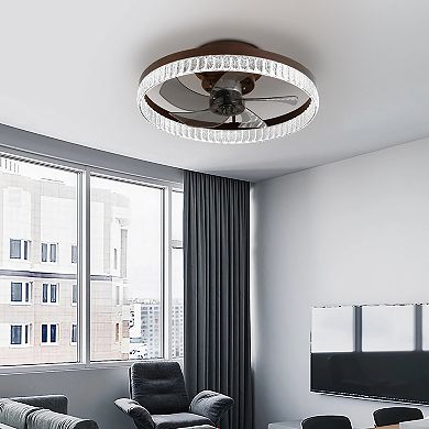 ELEMENT ACE Modern Flush Mount Ceiling Fan with Integrated Energy Efficient LED Light Kit