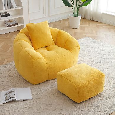 KWPZQEB Shell-Shaped Large Bean Bag Chair with Footstool, Stuffed Accent Sofa for Bedroom