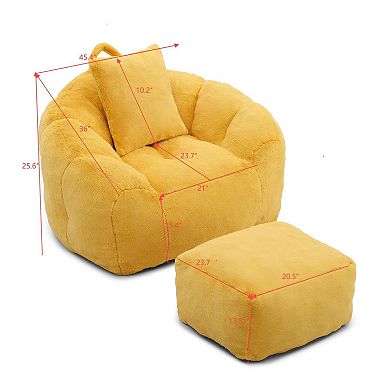 KWPZQEB Shell-Shaped Large Bean Bag Chair with Footstool, Stuffed Accent Sofa for Bedroom