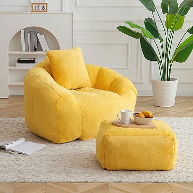 KWPZQEB Shell-Shaped Large Bean Bag Chair with Footstool, Stuffed Accent Sofa for Bedroom