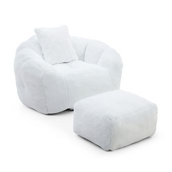 KWPZQEB Shell-Shaped Large Bean Bag Chair with Footstool, Stuffed Accent Sofa for Bedroom