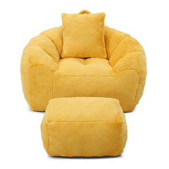 KWPZQEB Shell-Shaped Large Bean Bag Chair with Footstool, Stuffed Accent Sofa for Bedroom