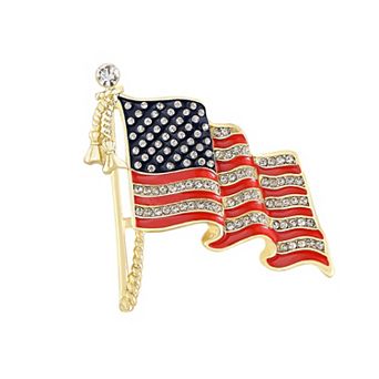 America USA Patriotic American Crystal Rhinestone Waving Flag Brooch Pin