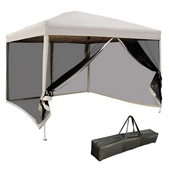 Outdoor Gazebo Canopy with Mesh Netting and Adjustable Height for Patio