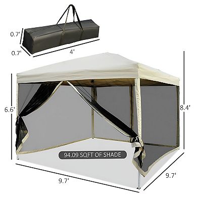 Outdoor Gazebo Canopy with Mesh Netting and Adjustable Height for Patio