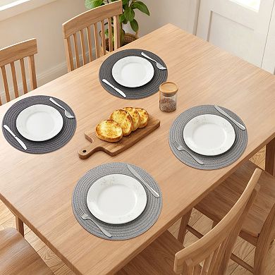 Round Placemats Set of 4 Woven Mats for Dining Table Kitchen Table Mat Wipe Clean 13x13 Inch
